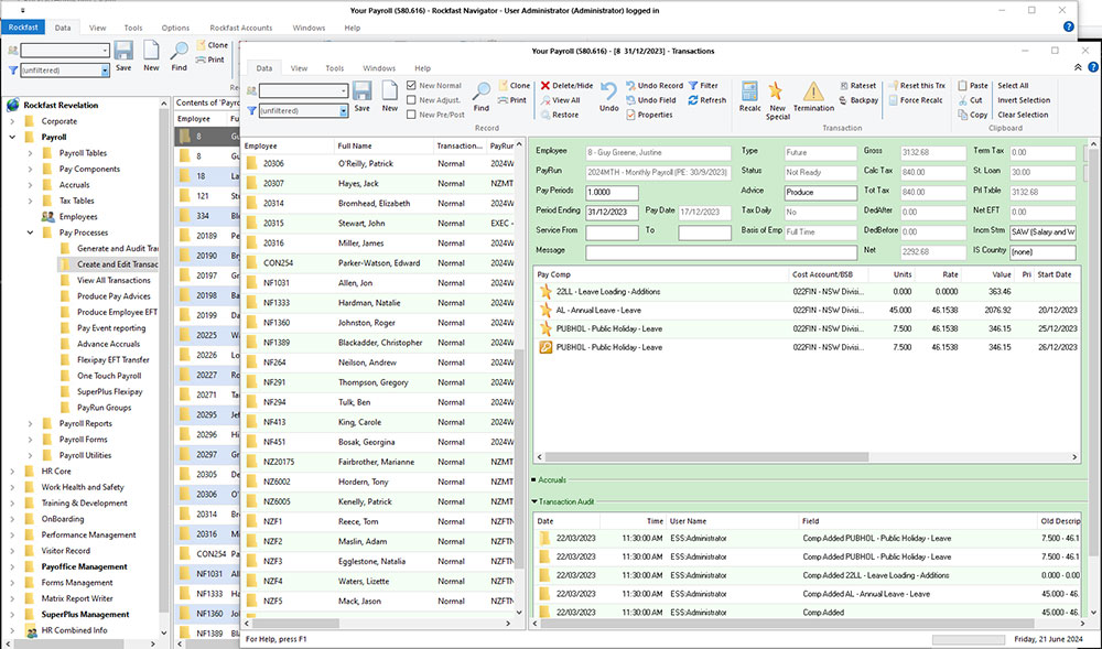 Simple payroll data entry