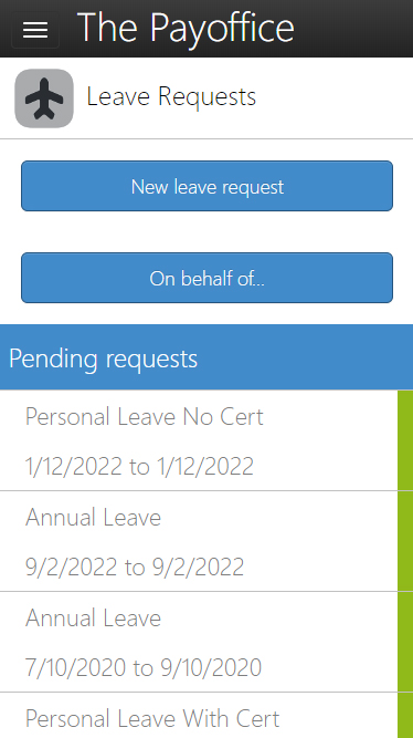 The PayOffice self service mobile leave request